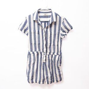 PACT Organic Cotton Hemp Women's M Blue Striped Shorts Romper Boho Cottagecore